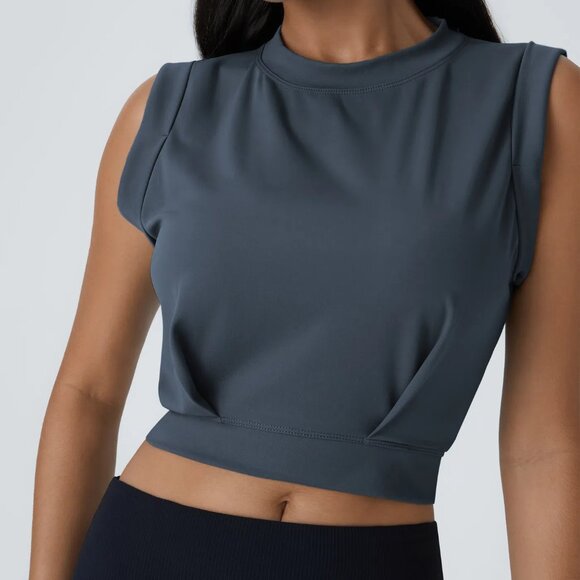 Halara Crew Neck Sleeveless Cropped Yoga Tank Top‎ in Deep Navy Size Small NWT - Picture 1 of 9